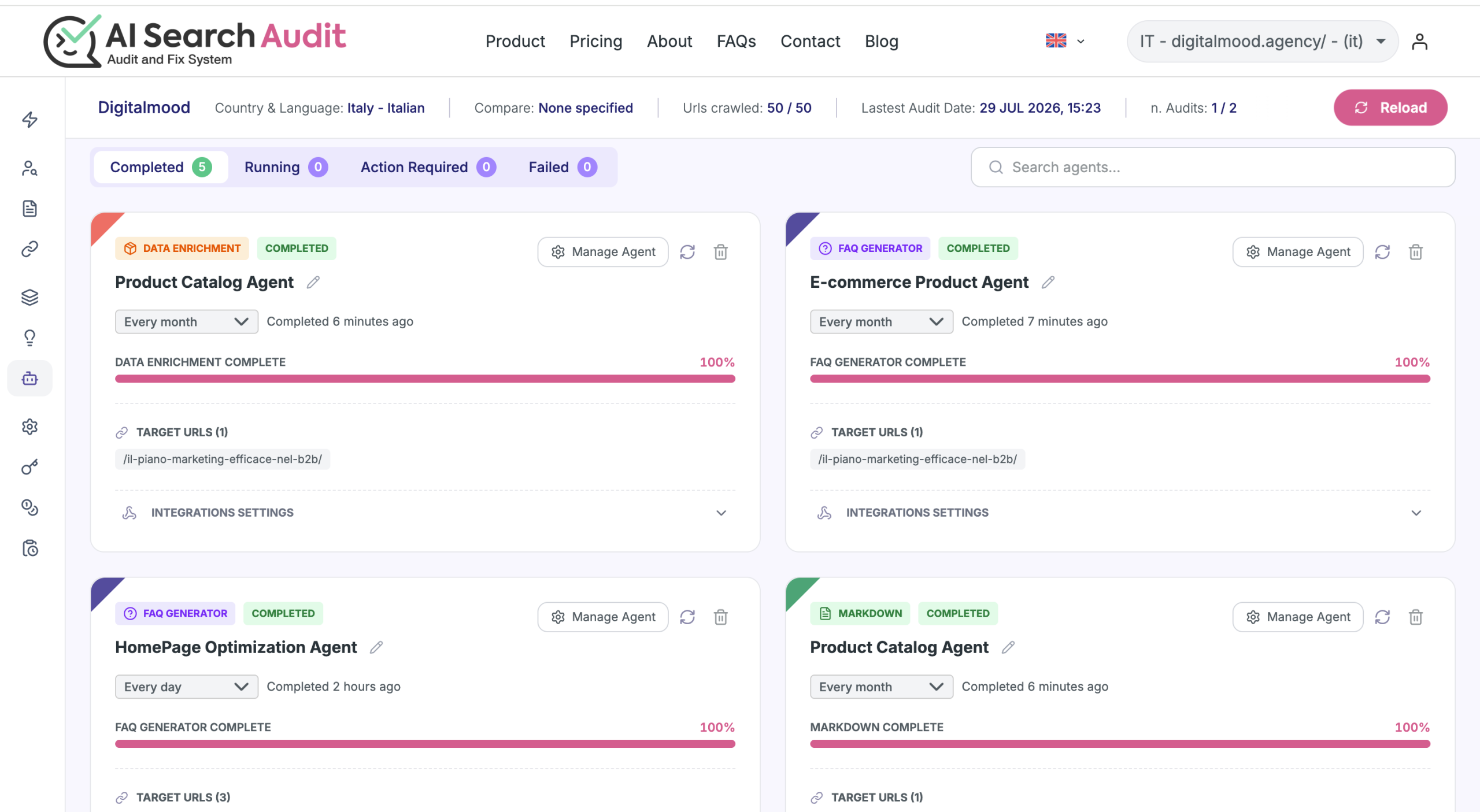 AI Digital Agents dashboard